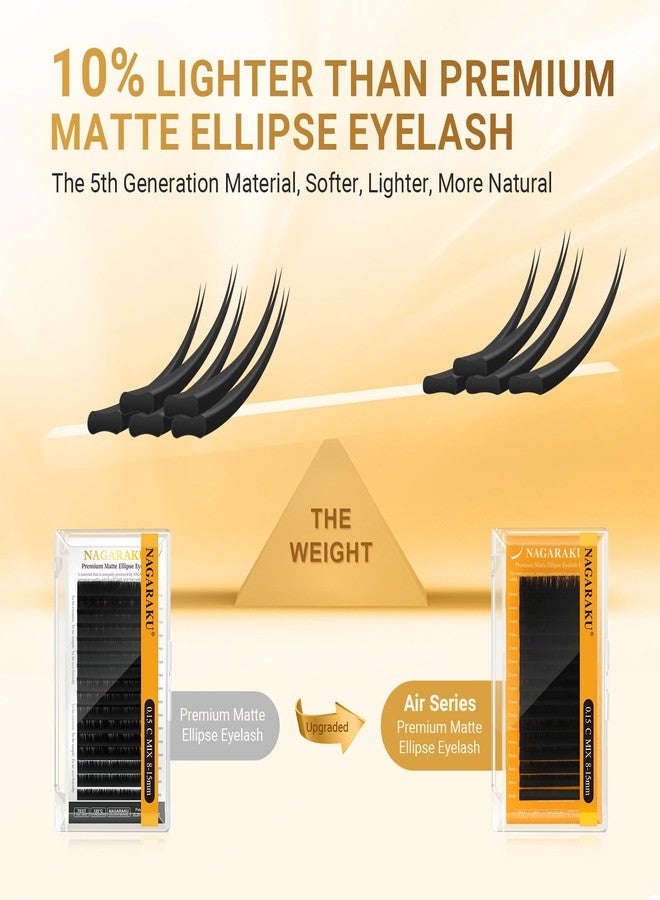 NAGARAKU Flat Ellipse Eyelash Extensions, 5TH GEN AIR SERIES Double Tips Lashes Lighter Thinner Flat Split Tips Individual Lash Matte Black Classic False Eyelashes 16 Rows -0.20 C Curl 9mm - Image 3